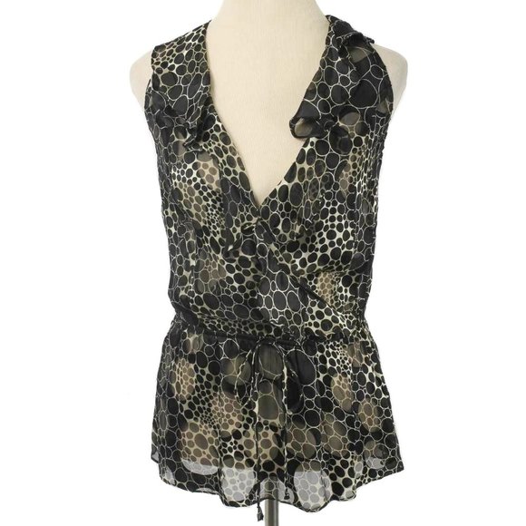 CATWALK TO SIDEWALK Black & Cream Circle Print Silk Blend Sleeveless Blouse - Picture 1 of 5